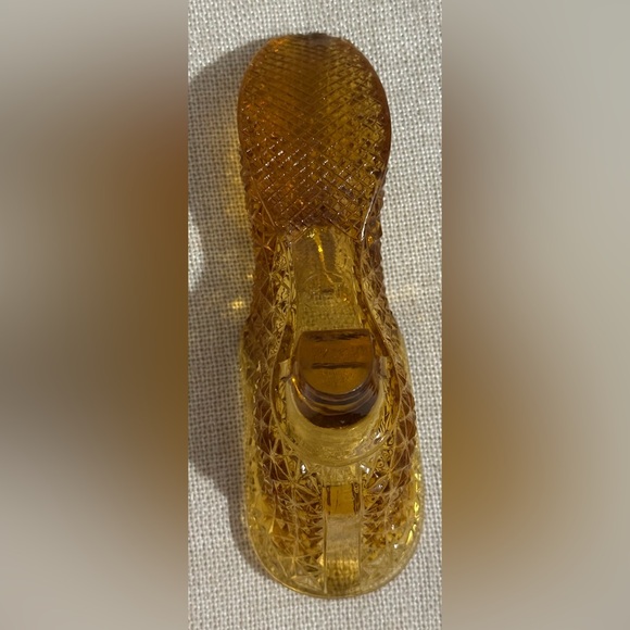 Vtg Herman Tappan Amber Glass Diamond Cut Glass Shoe - Picture 5 of 7